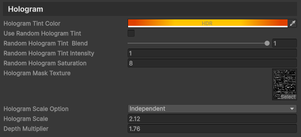 Hologram property settings