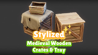 Medieval Wooden Crates and Tray