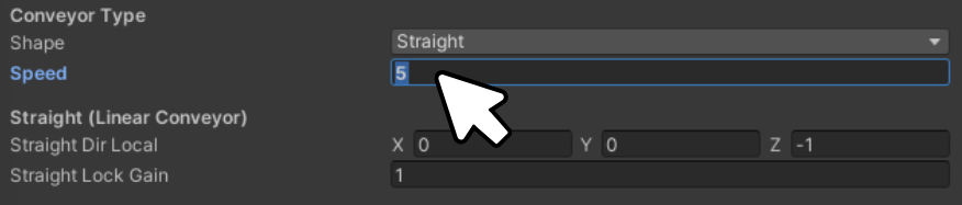 Set Speed value in SFP_ConveyorBelt script component
