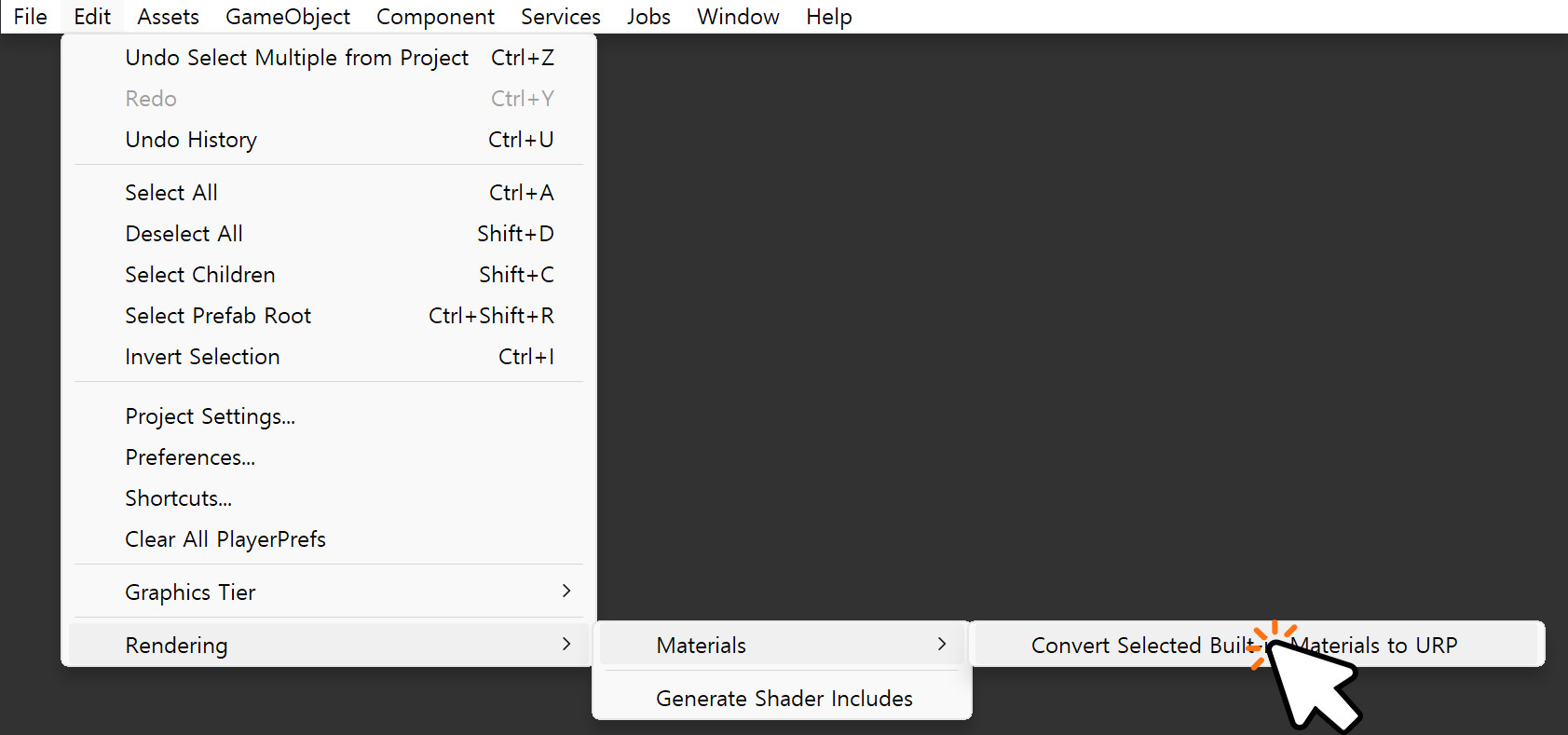 选择 URP 转换选项